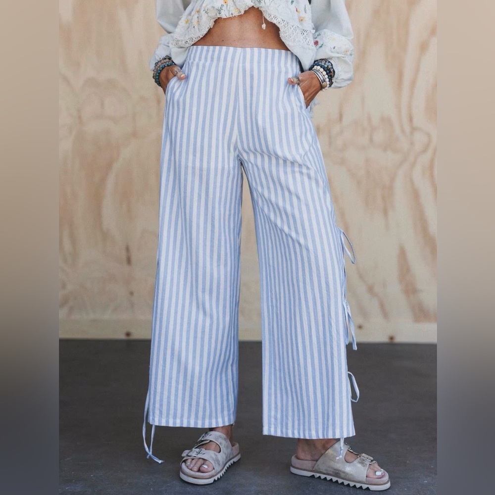 Striped Blue Wide-Leg Pants